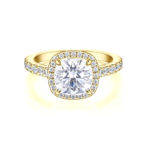 Candesce - Cushion Cut Moissanite Halo Engagement Ring With Accented Band