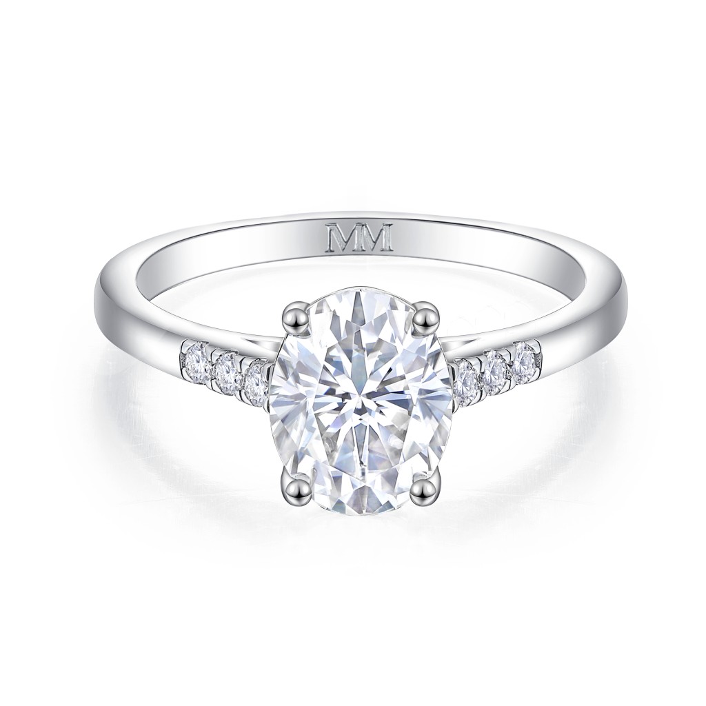 Mirage - Oval Cut Moissanite Engagement Ring with Pavé Side Stones