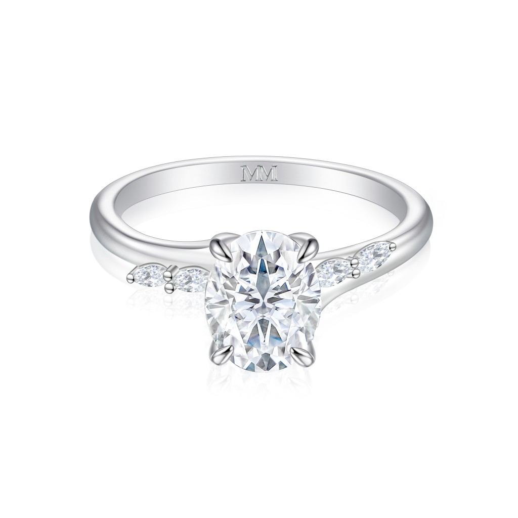 Viviette - Oval Cut Moissanite Engagement Ring with Marquise Accent Stones
