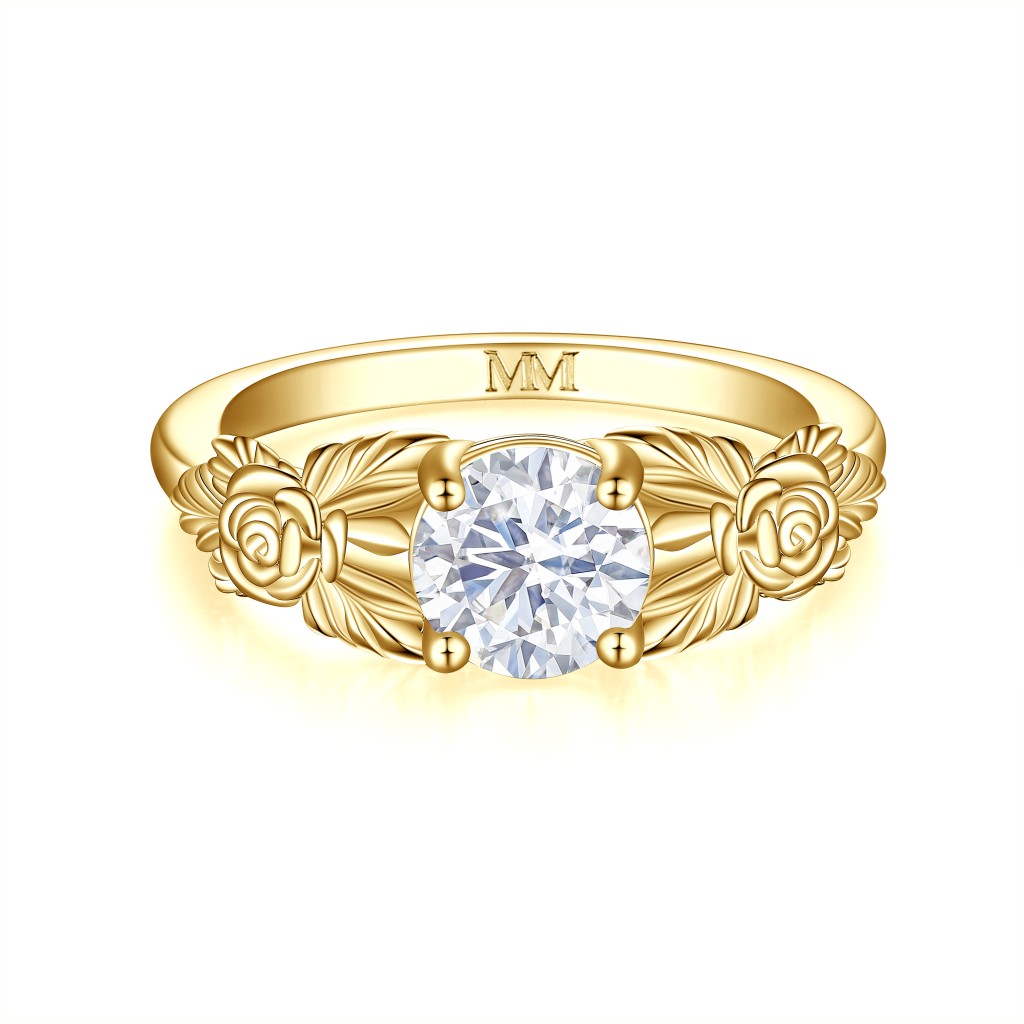 Roselle - Floral Moissanite Engagement Ring with Pavé Setting