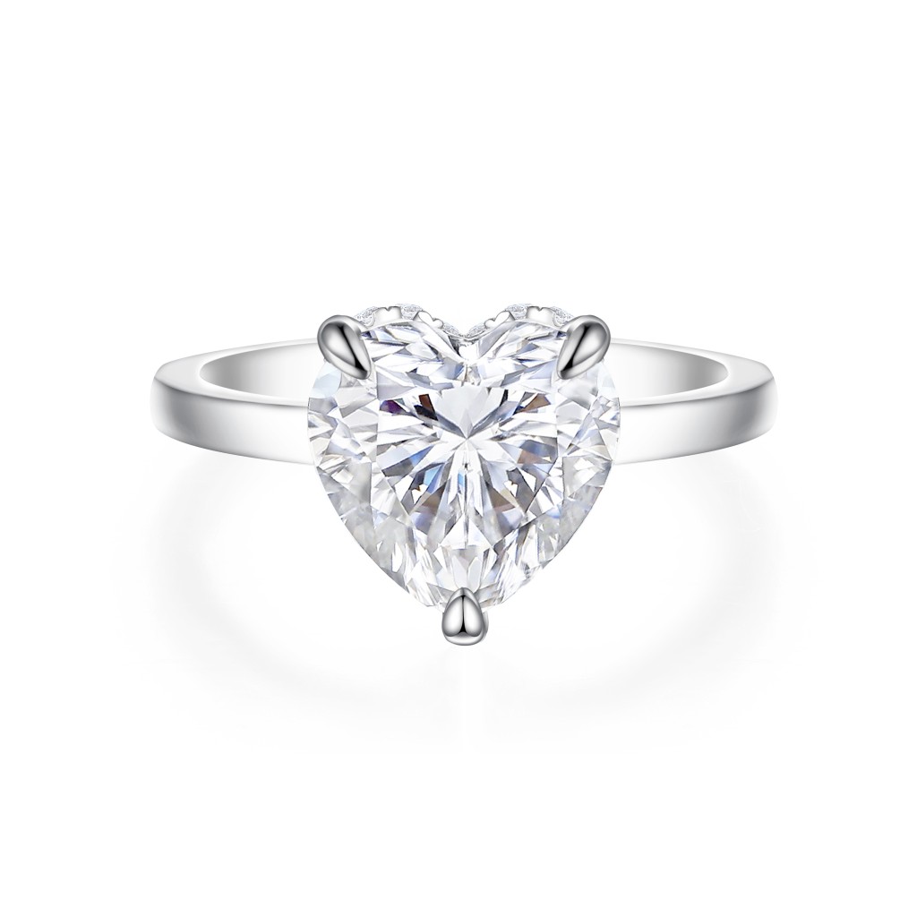 Amorelle - Heart Cut Moissanite Engagement Ring with Hidden Halo