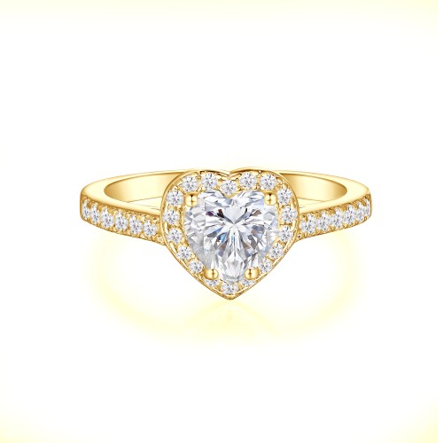 Amoria - Heart Cut Moissanite Engagement Ring with Halo and Pavé Set Side Stones