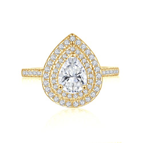 Athena - Pear Cut Moissanite Engagement Ring with Double Halo and Pavé Shank