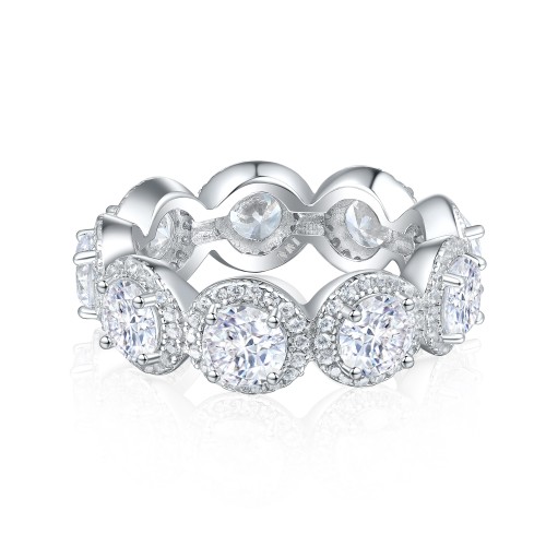 Allegra - Moissanite Eternity Ring with Halo and Accent Stones