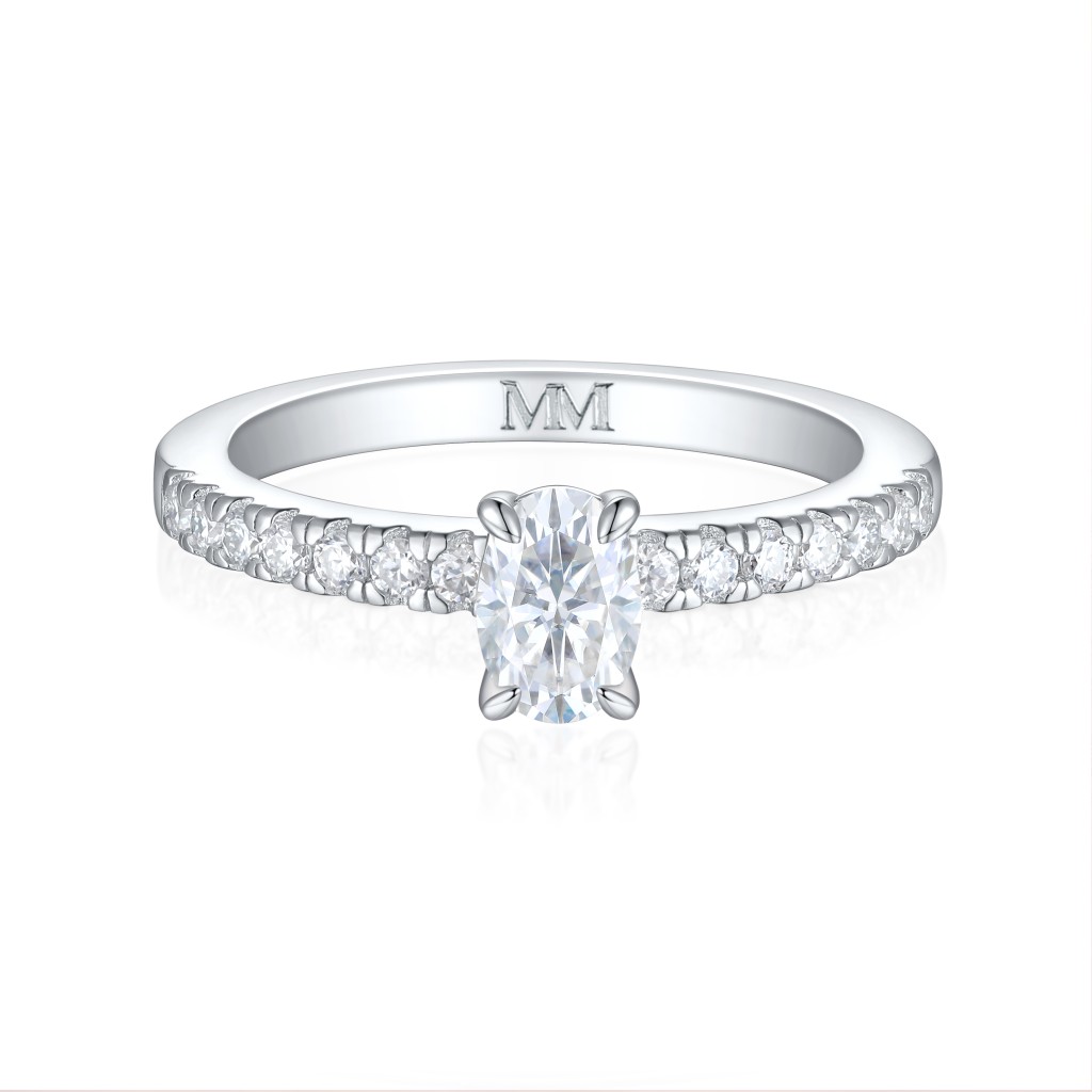 Nina - Oval Moissanite Ring with Pavé Side Stones