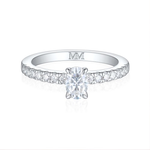 Nina - Oval Moissanite Ring with Pavé Side Stones