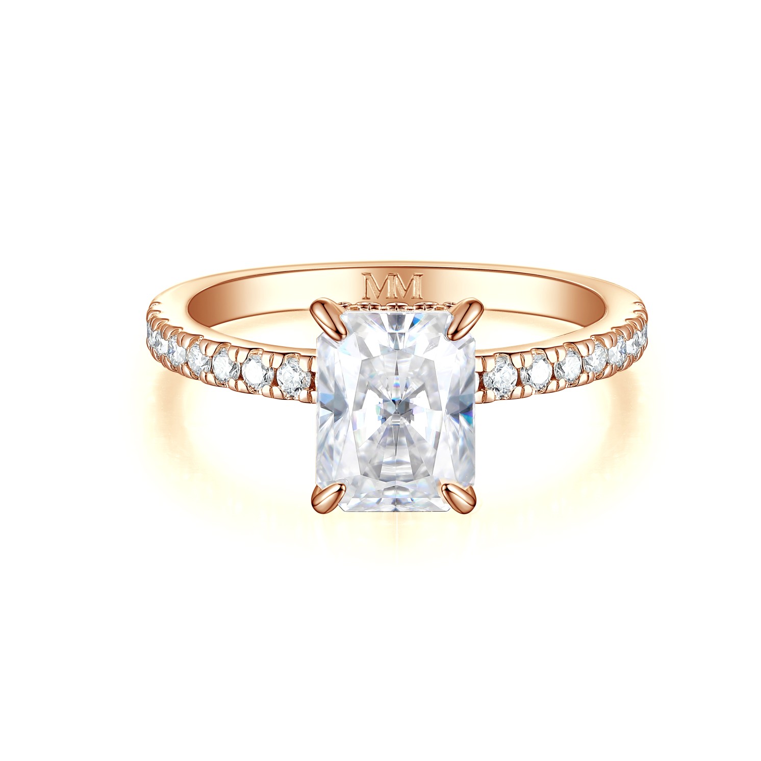 Astra - Moissanite Ring with Pavé Side Stones & Hidden Halo