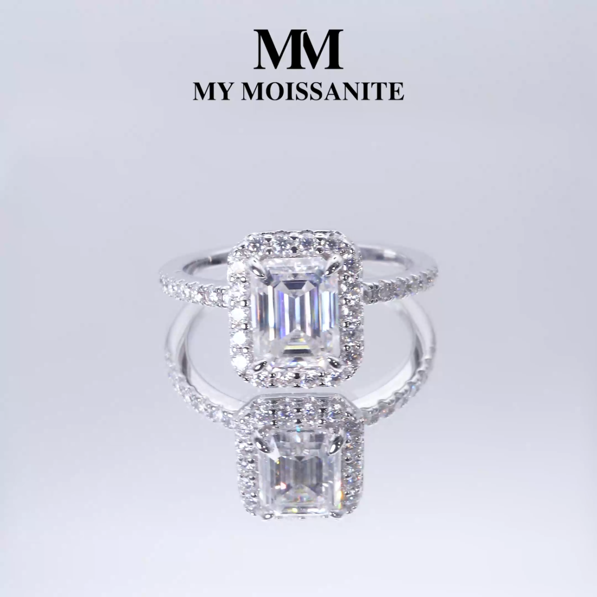 Esmeralda - Emerald Halo Moissanite Ring With Side Stones