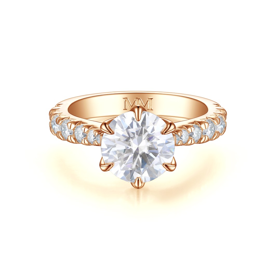 Yuliana - Moissanite Engagement Ring in Tulip Setting with Dazzling Side Stones