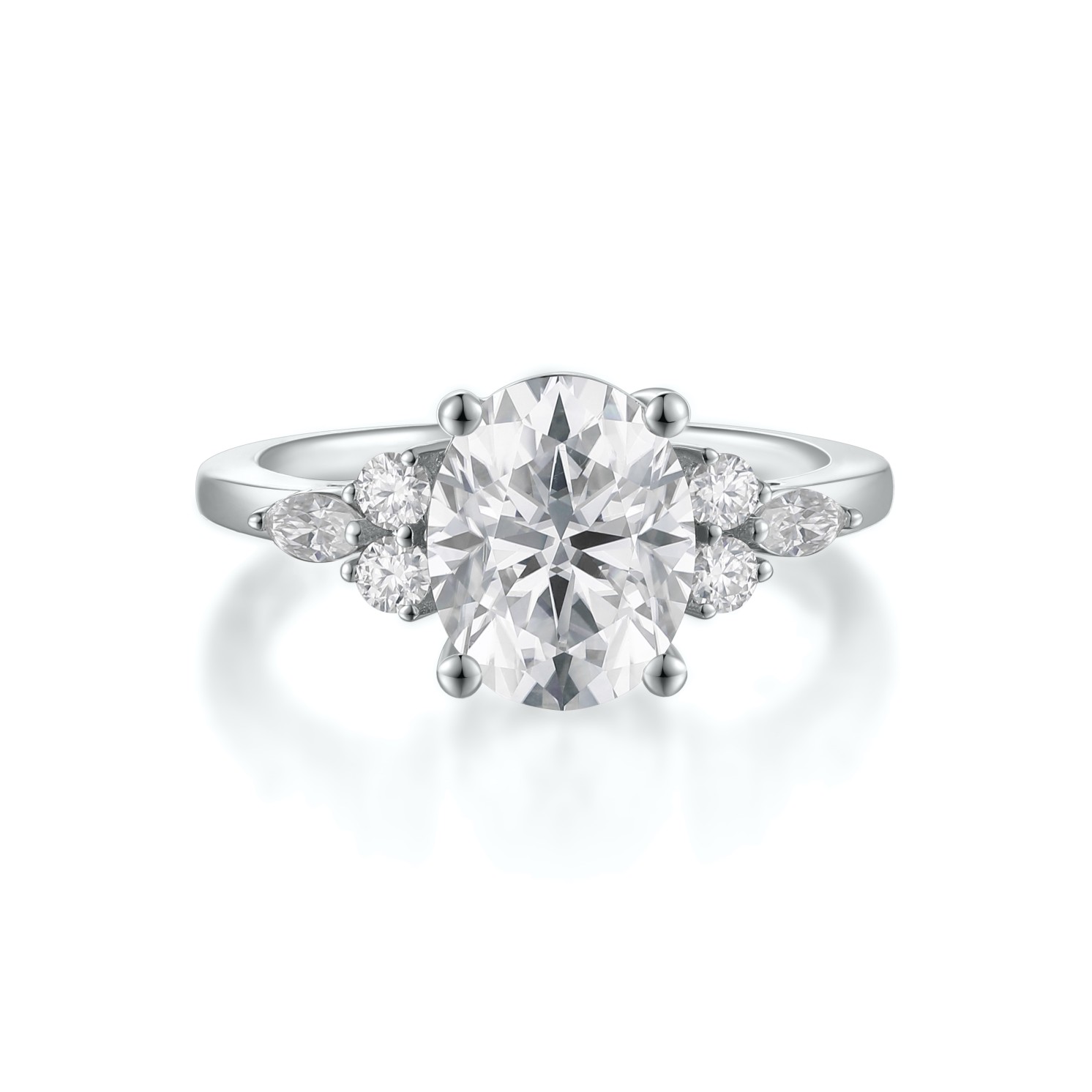 Lustrina - Oval Moissanite Ring with Dazzling Accents