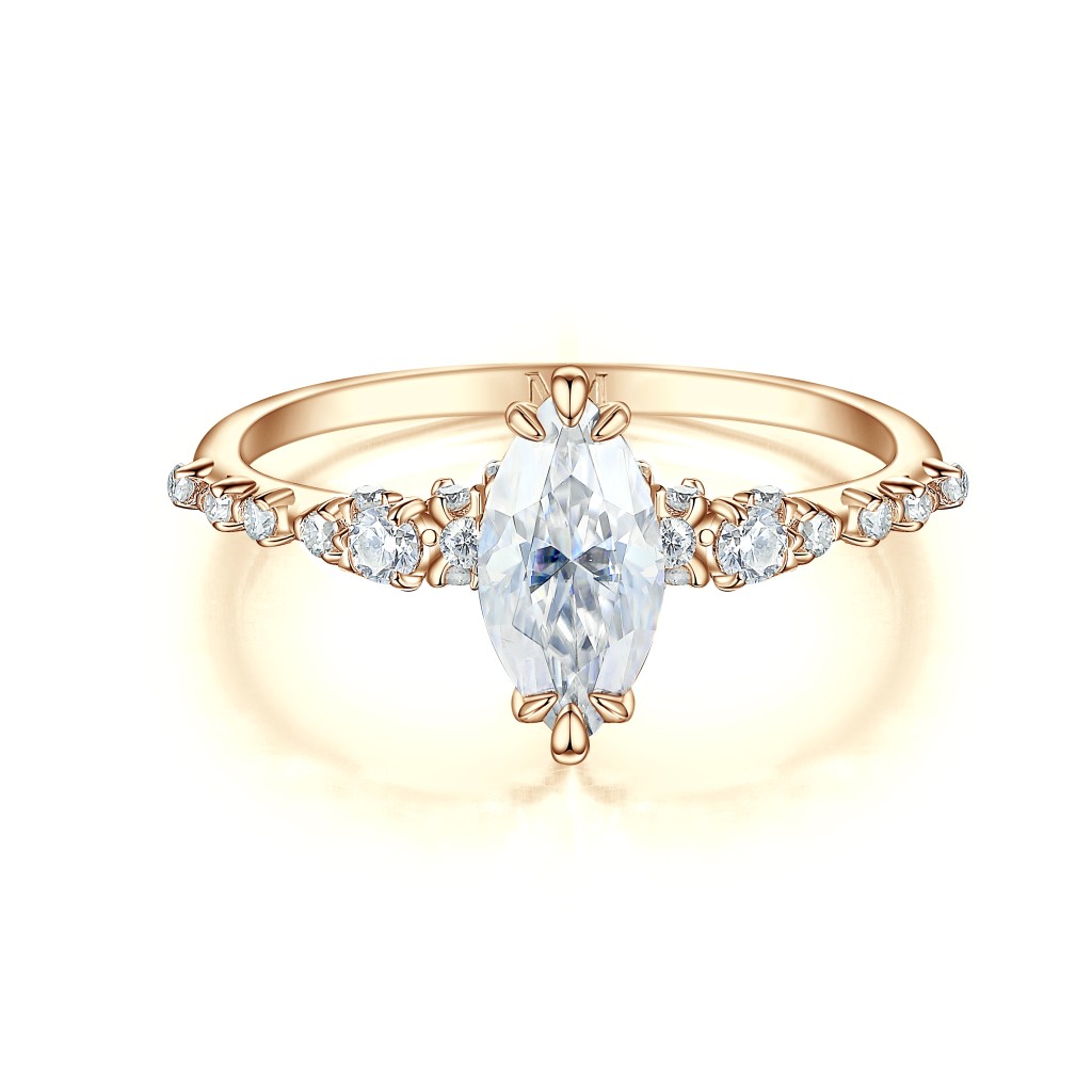 Elegante - Marquise Moissanite Ring with Vintage-Inspired Minimalist Side Stones