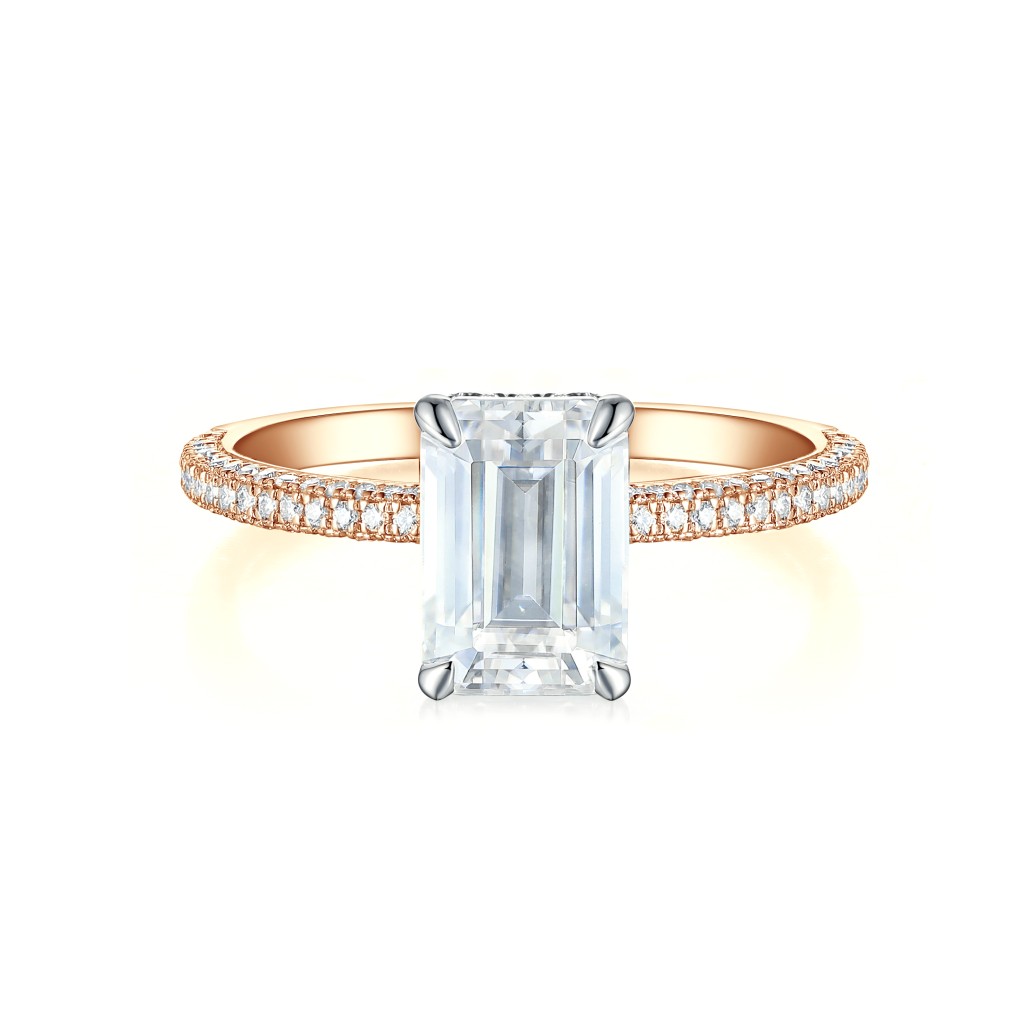 Veridian - Emerald Cut Moissanite Ring With Pavé-Set Band