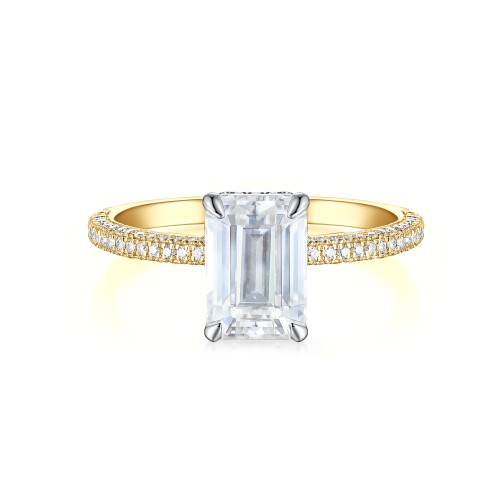 Veridian - Emerald Cut Moissanite Ring With Pavé-Set Band