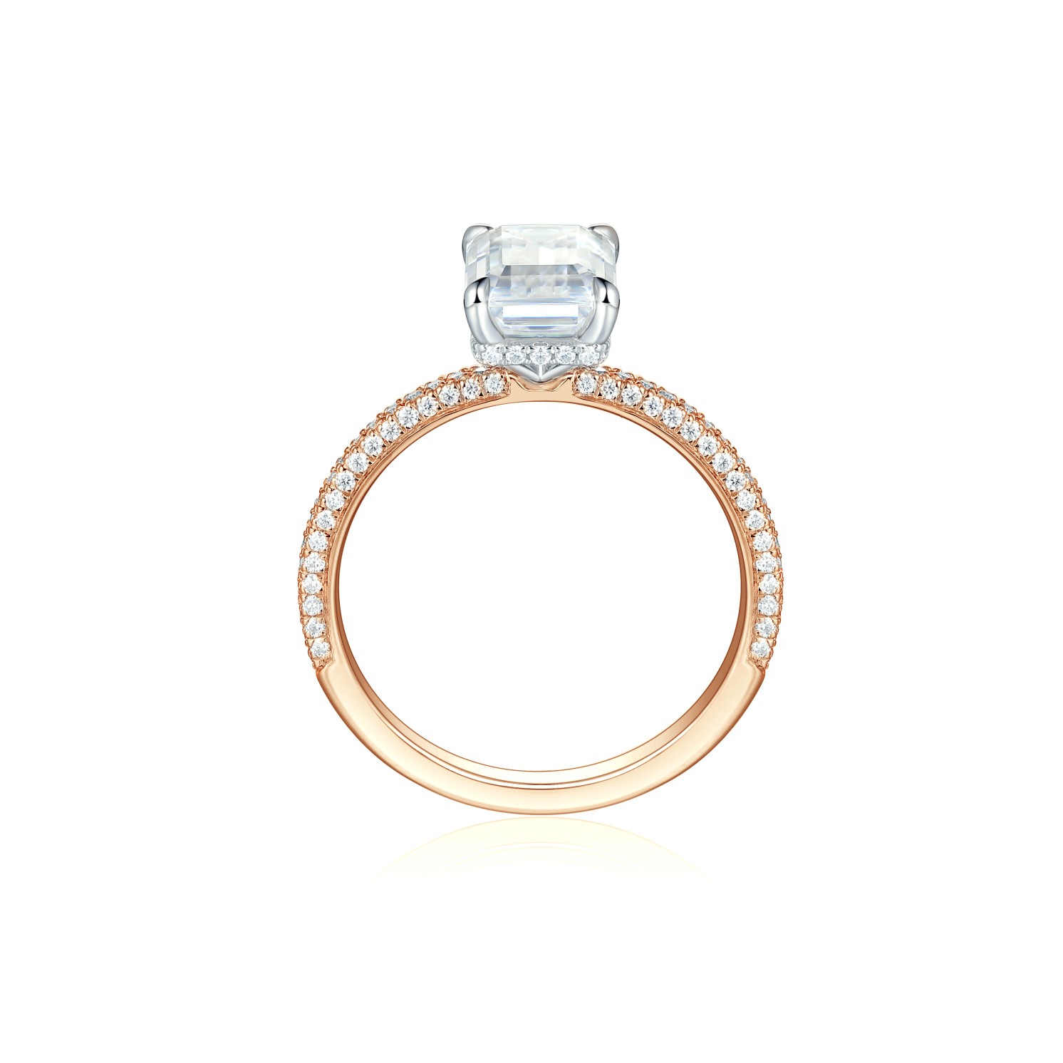 Veridian - Emerald Cut Moissanite Ring With Pavé-Set Band