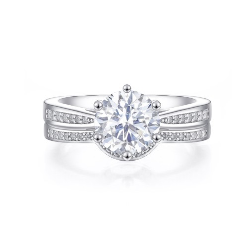 Vespera - Moissanite Bridal Set With Pavé Accents and Split Band