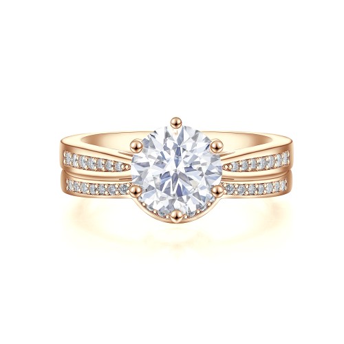 Vespera - Moissanite Bridal Set With Pavé Accents and Split Band
