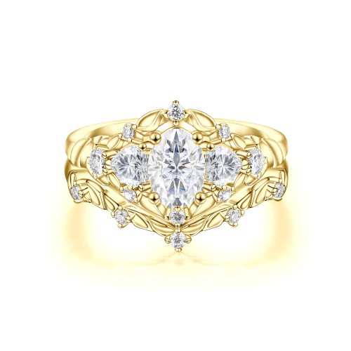 Fiorine - Oval Cut Moissanite Bridal Set with Botanical Design