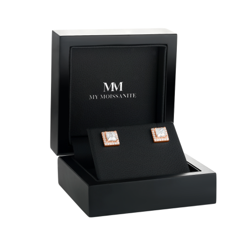 Imperia - Princess Moissanite Stud Earrings in Halo Setting