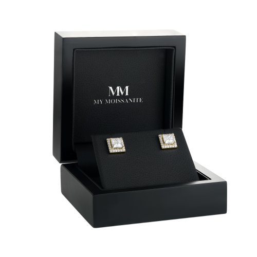 Imperia - Princess Moissanite Stud Earrings in Halo Setting