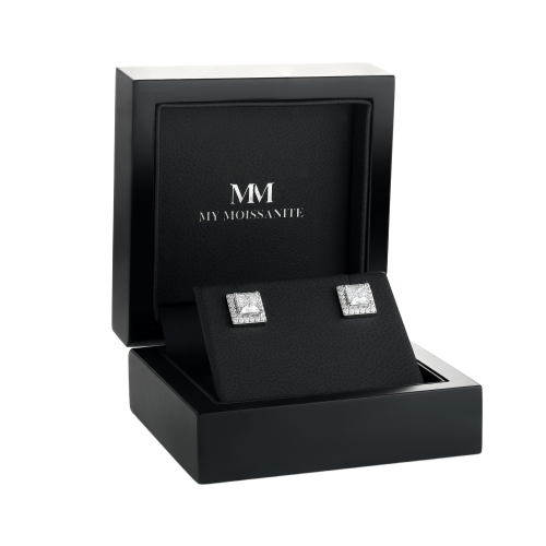 Imperia - Princess Moissanite Stud Earrings in Halo Setting
