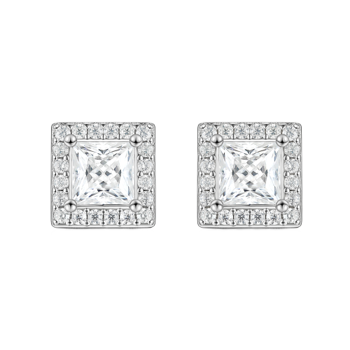 Imperia - Princess Moissanite Stud Earrings in Halo Setting