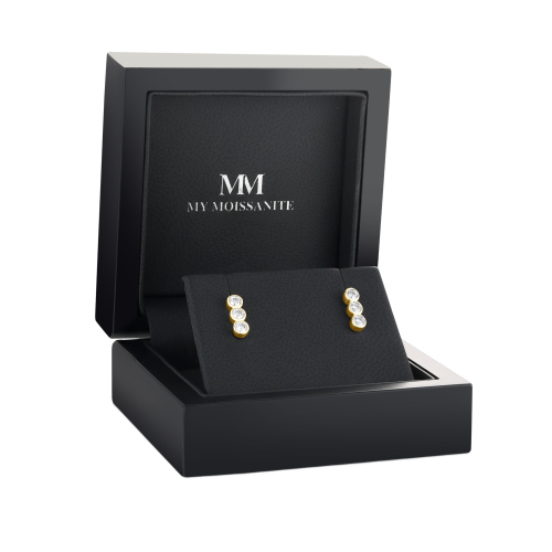 Tri-Bezel - Moissanite Stud Earrings in Bezel Setting