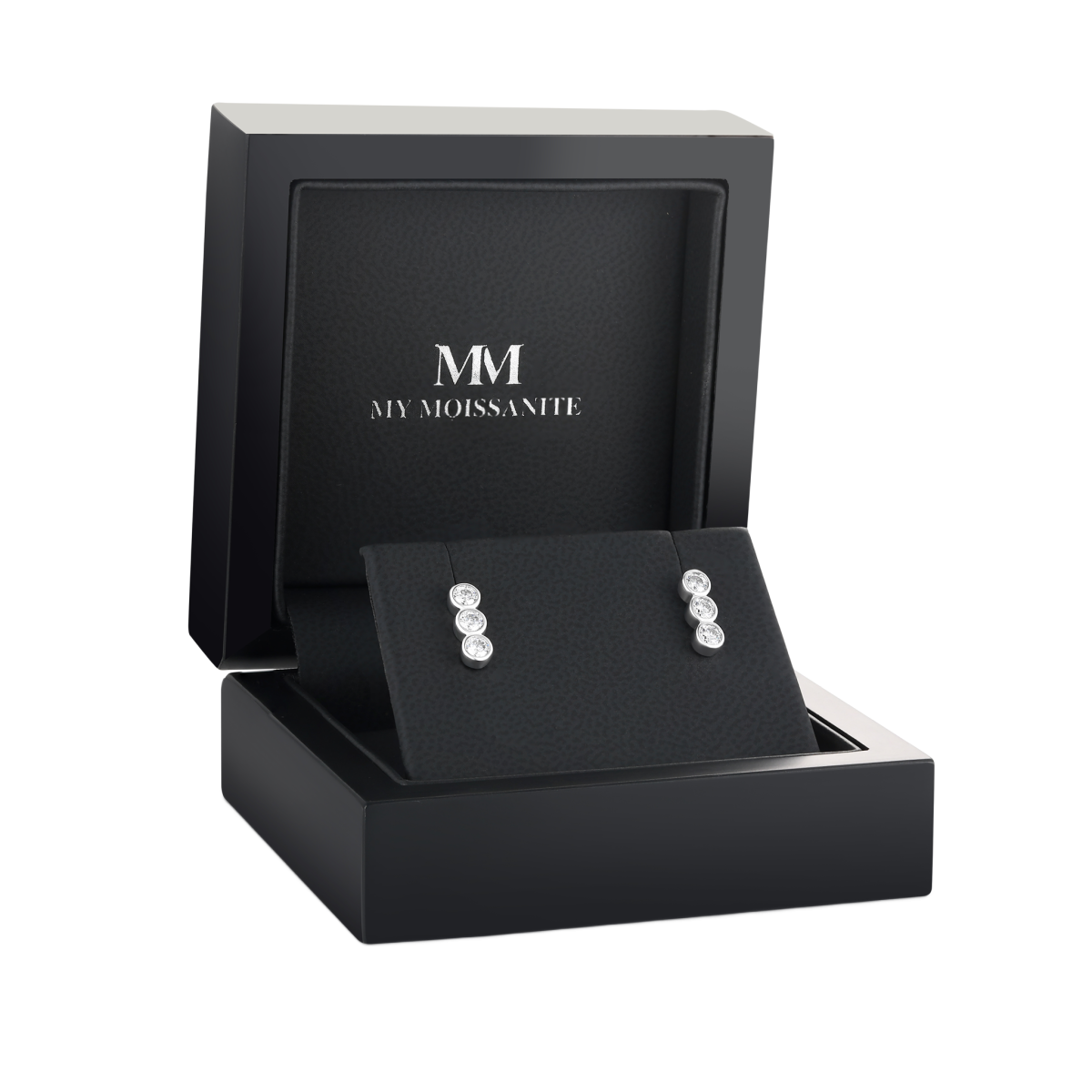 Tri-Bezel - Moissanite Stud Earrings in Bezel Setting