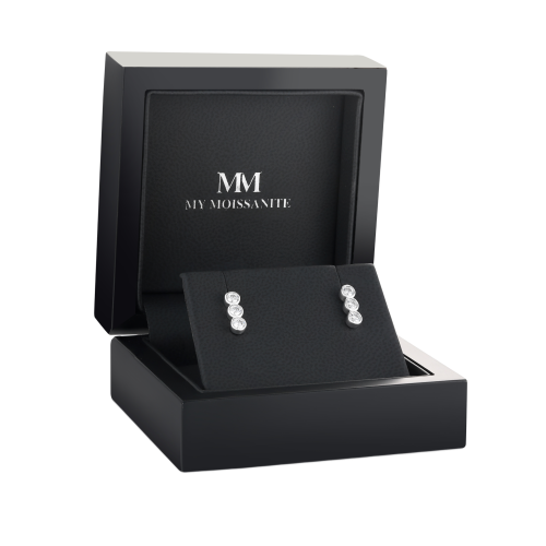 Tri-Bezel - Moissanite Stud Earrings in Bezel Setting