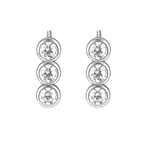 Tri-Bezel - Moissanite Stud Earrings in Bezel Setting