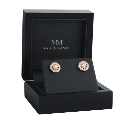Double Halo - Moissanite Stud Earrings in Halo Setting