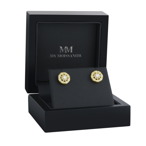 Double Halo - Moissanite Stud Earrings in Halo Setting