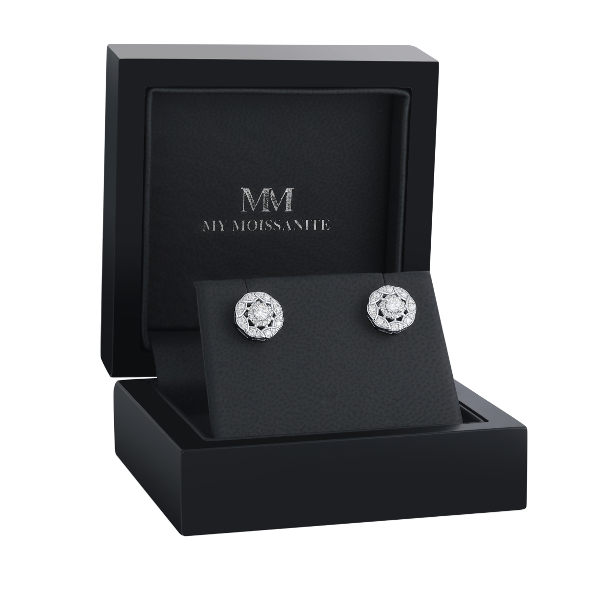 Double Halo - Moissanite Stud Earrings in Halo Setting