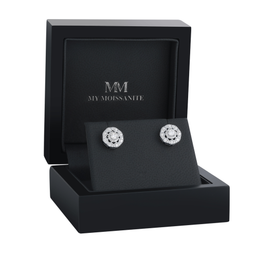 Double Halo - Moissanite Stud Earrings in Halo Setting
