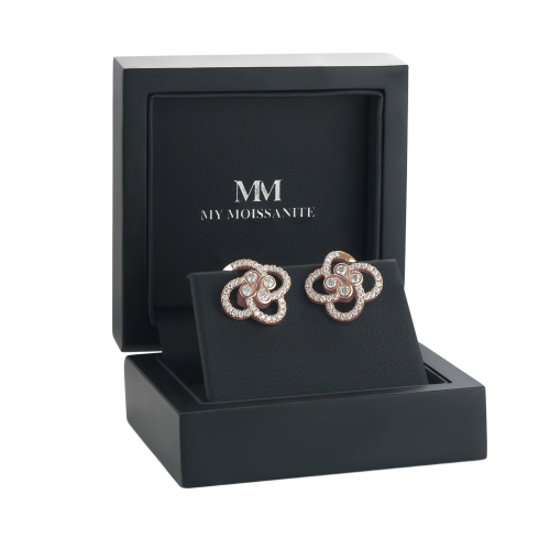 Vortexia - Floral Motif Moissanite Clover Earrings With Pave-Set Sparkle