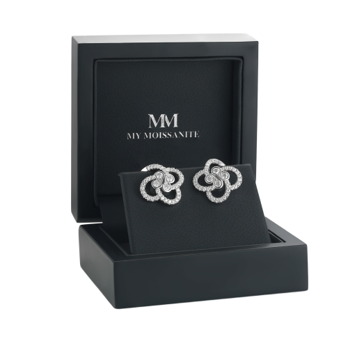Vortexia - Floral Motif Moissanite Clover Earrings With Pave-Set Sparkle