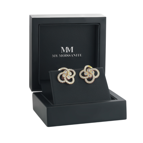 Vortexia - Floral Motif Moissanite Clover Earrings With Pave-Set Sparkle