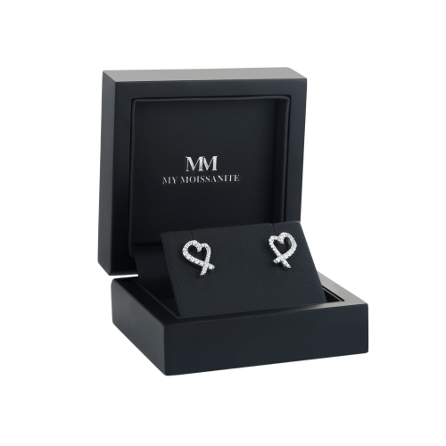 Heart Strings - Moissanite Stud Earrings in Pavé Setting
