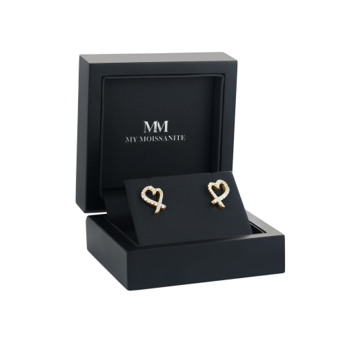 Heart Strings - Moissanite Stud Earrings in Pavé Setting