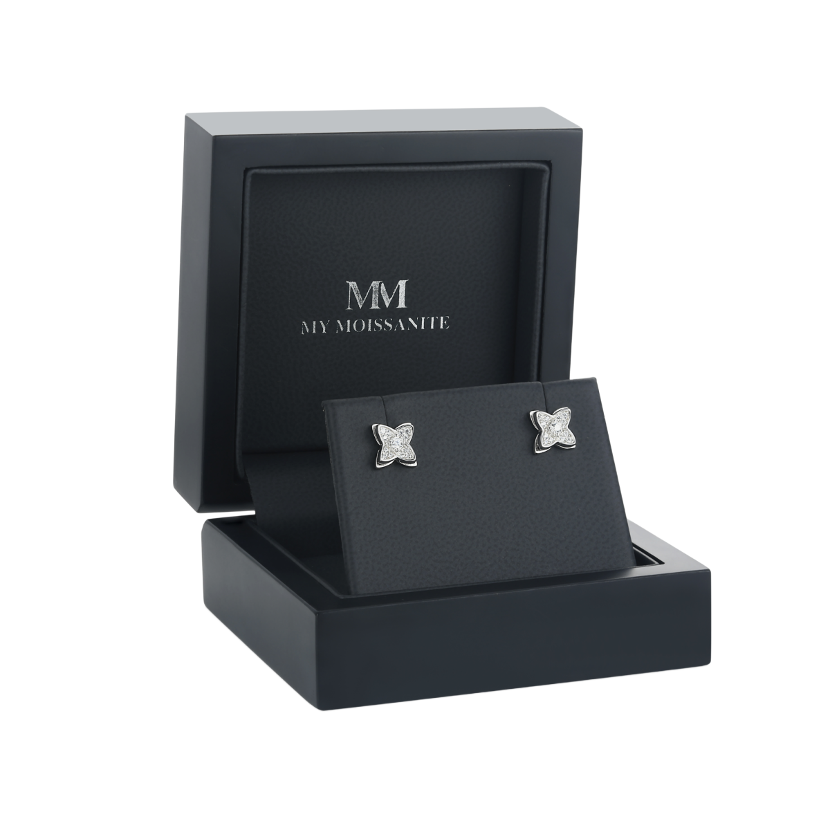 Sparkling Flowers - Moissanite Stud Earrings in Pavé Setting