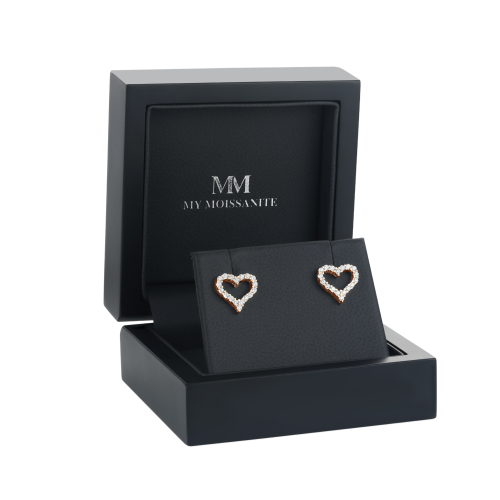 Corazon - Moissanite Stud Earrings in Heart Shaped Pavé Setting