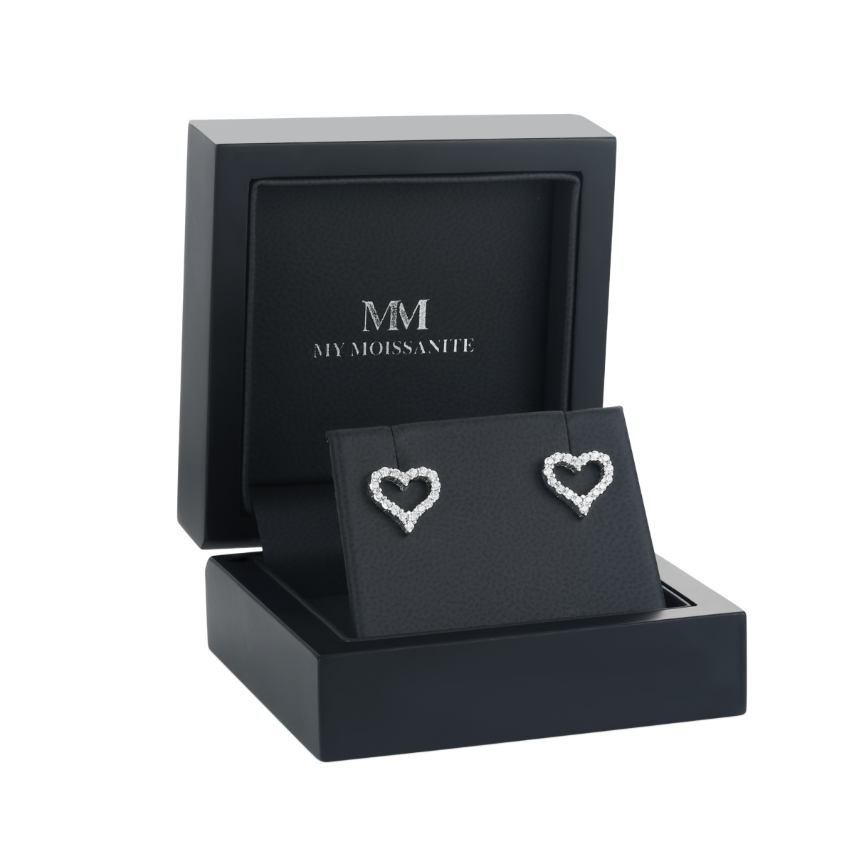 Corazon - Moissanite Stud Earrings in Heart Shaped Pavé Setting