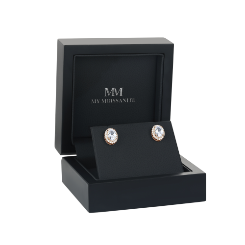 Ellipse - Oval Moissanite Stud Earrings in Halo Setting
