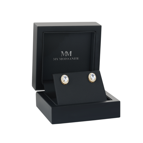Ellipse - Oval Moissanite Stud Earrings in Halo Setting
