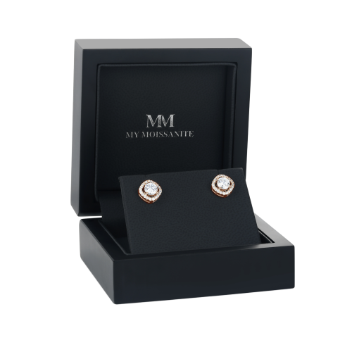 Spaced Halo - Moissanite Stud Earrings in Halo Setting