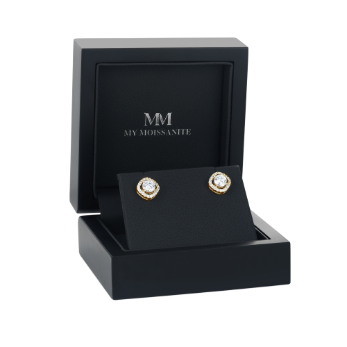 Spaced Halo - Moissanite Stud Earrings in Halo Setting