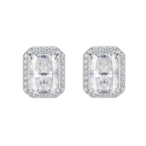 Aura - Radiant Moissanite Stud Earrings in Halo Setting
