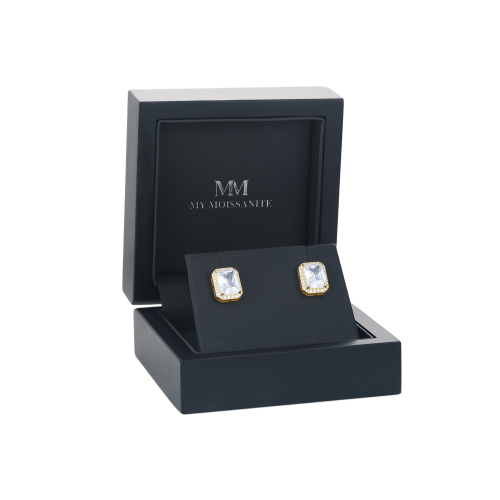 Aura - Radiant Moissanite Stud Earrings in Halo Setting