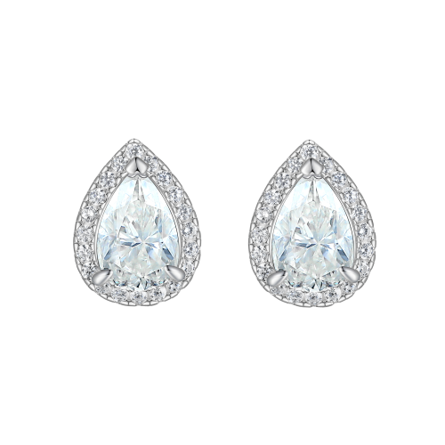 Halo Pears - Pear Moissanite Stud Earrings in Halo Setting