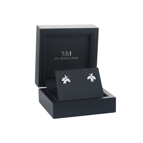 Pavé Leaves - Moissanite Stud Earrings