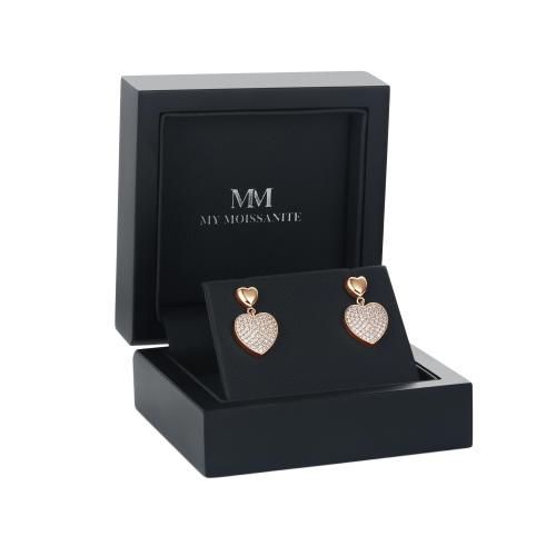 Hearts of Pavé - Moissanite Drop Earrings in Pavé Setting